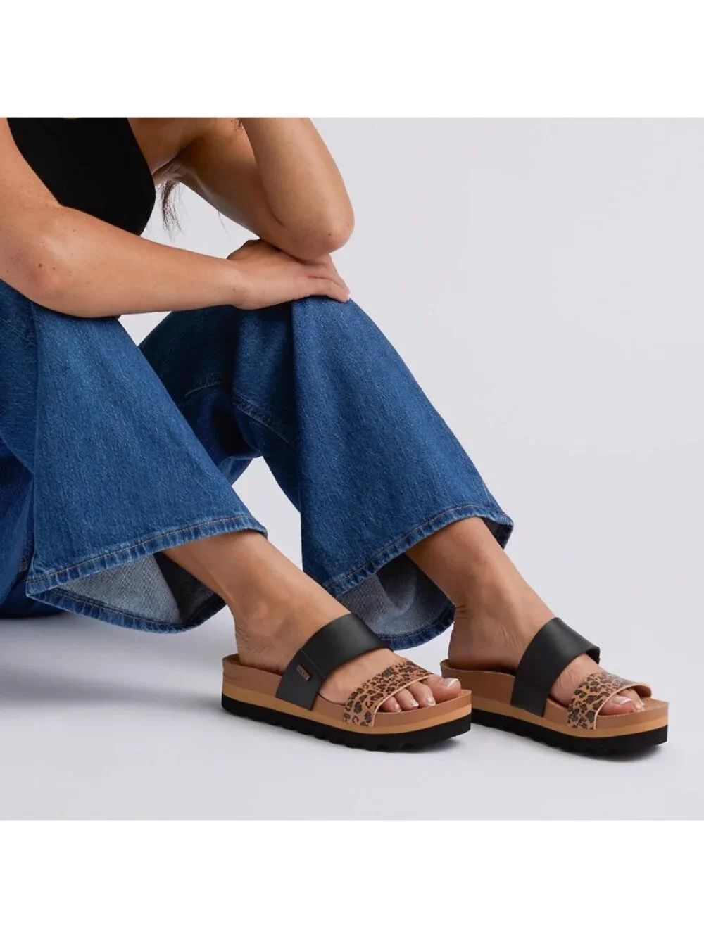 Womens Leopard Duo Arch Support Ultra Soft Cushion Footbed Platform Sandal Shoes